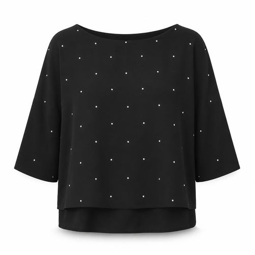 Wallis Women Black 3/4 Sleeve Top, Size S, Studded Detail
