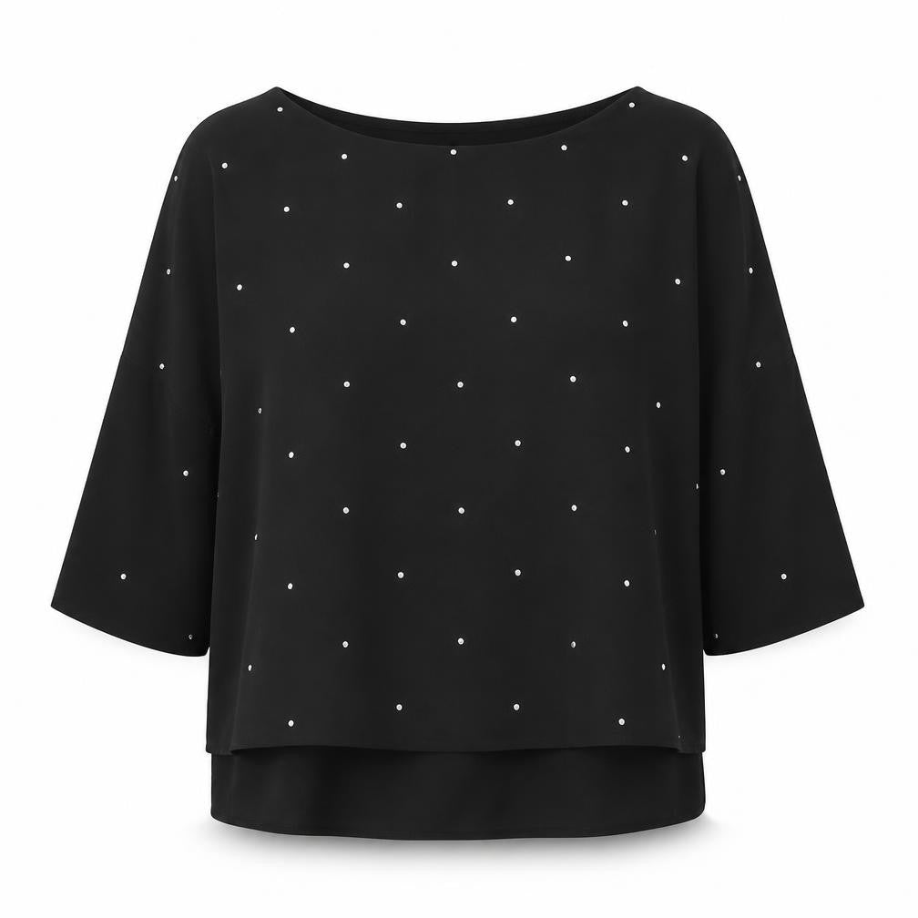 Wallis Women Black 3/4 Sleeve Top, Size S, Studded Detail