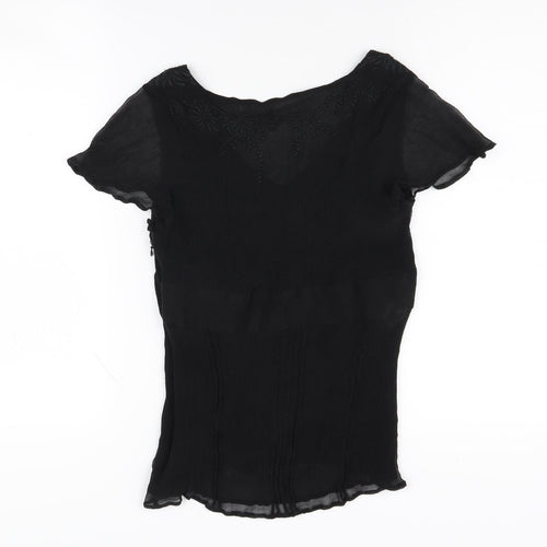 East Women's Black Silk Embroidered Top Size 10