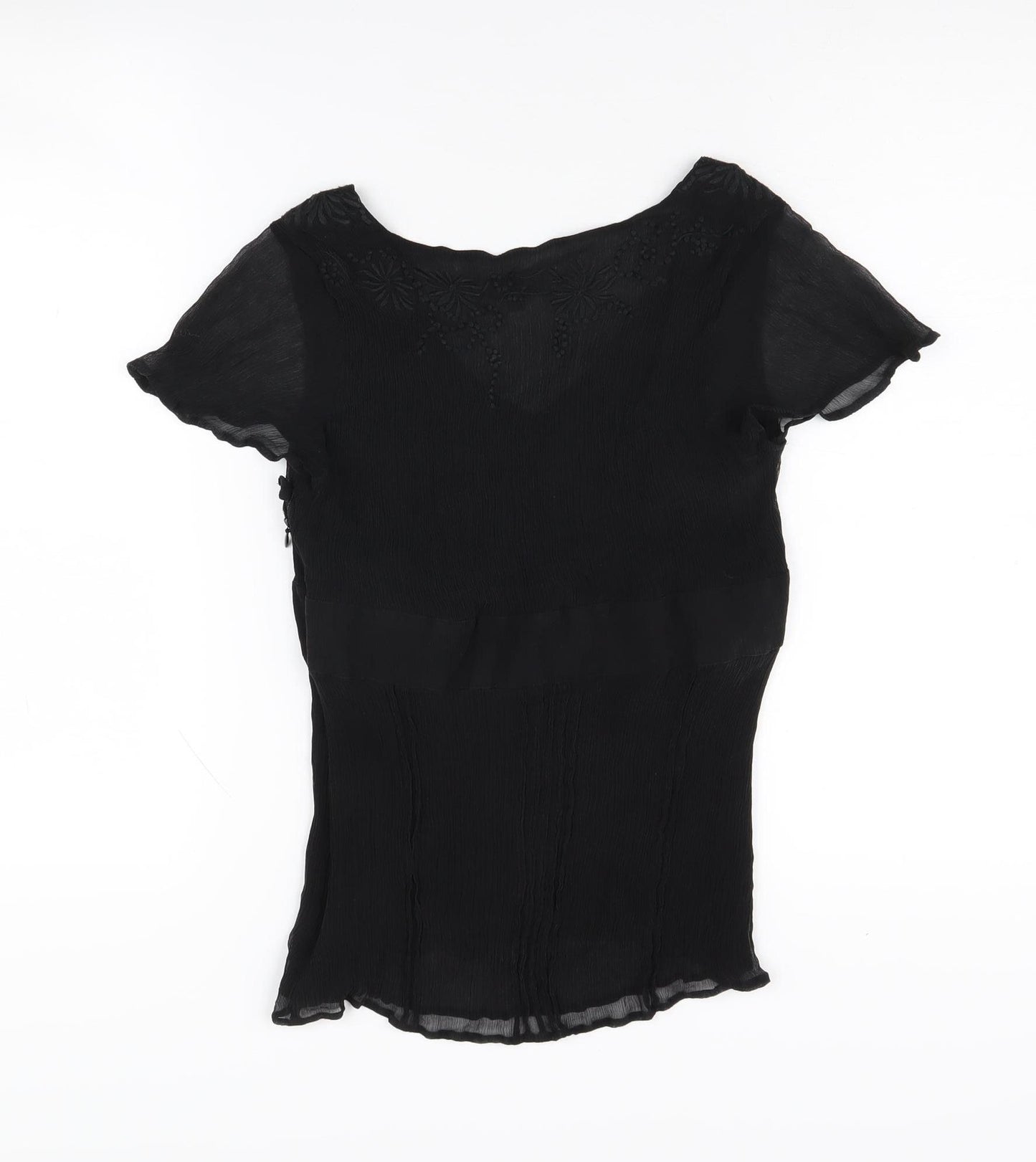 East Women's Black Silk Embroidered Top Size 10