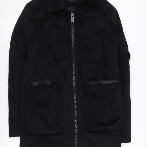 boohooMAN Men's Black Long Coat XS Casual Zip