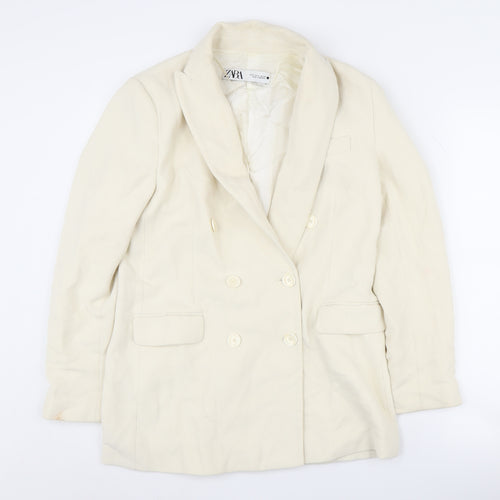 Zara Women's Ivory Blazer S Double-Breasted Formal