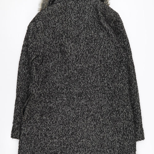 Warehouse Black Fur Trim Women's Overcoat Size 10