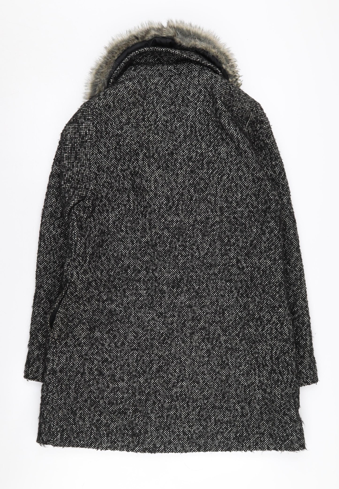 Warehouse Black Fur Trim Women's Overcoat Size 10