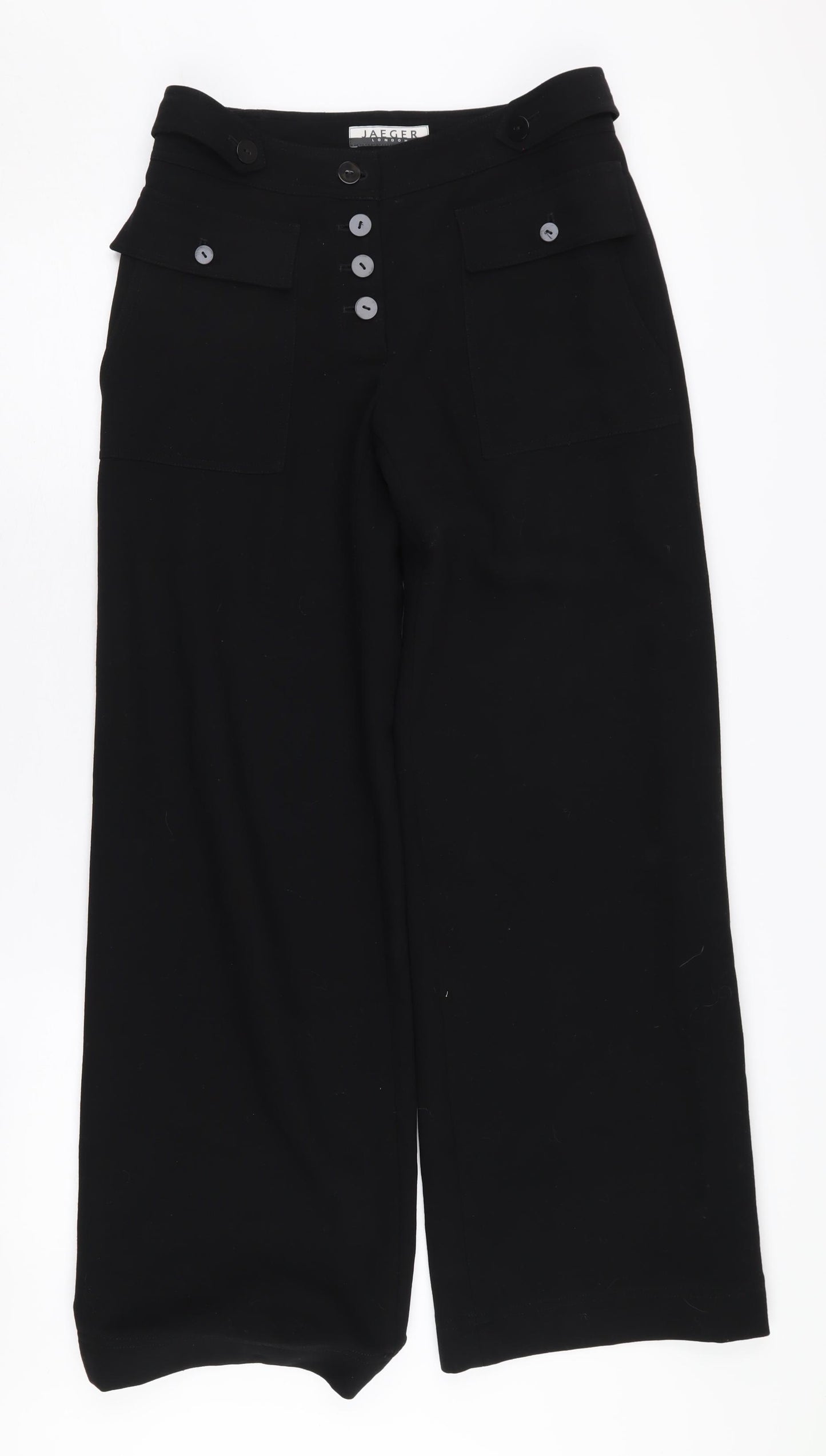 Jaeger Women's Black Wool Trousers, Size 8, Button Closure