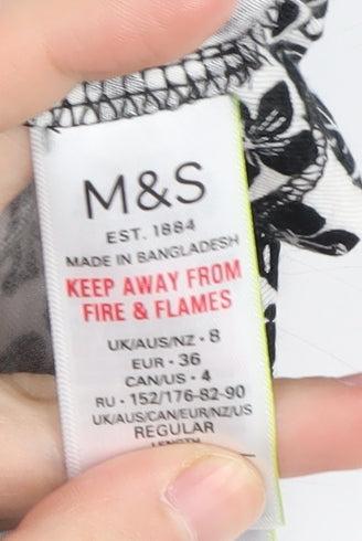 Marks and Spencer Women's Black Floral Dress Size 8