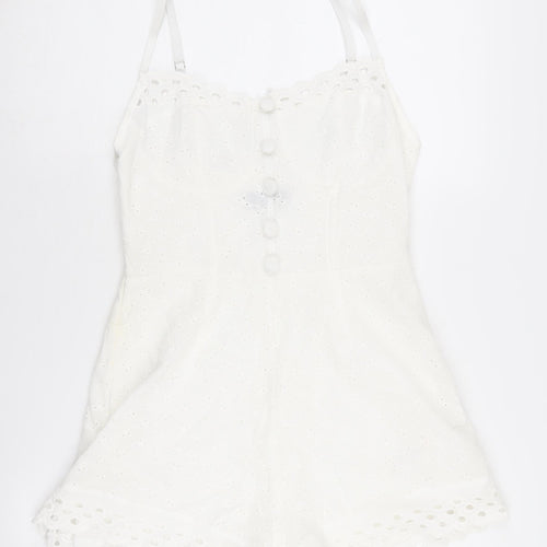 PrettyLittleThing Women's White Cotton Playsuit Size 10