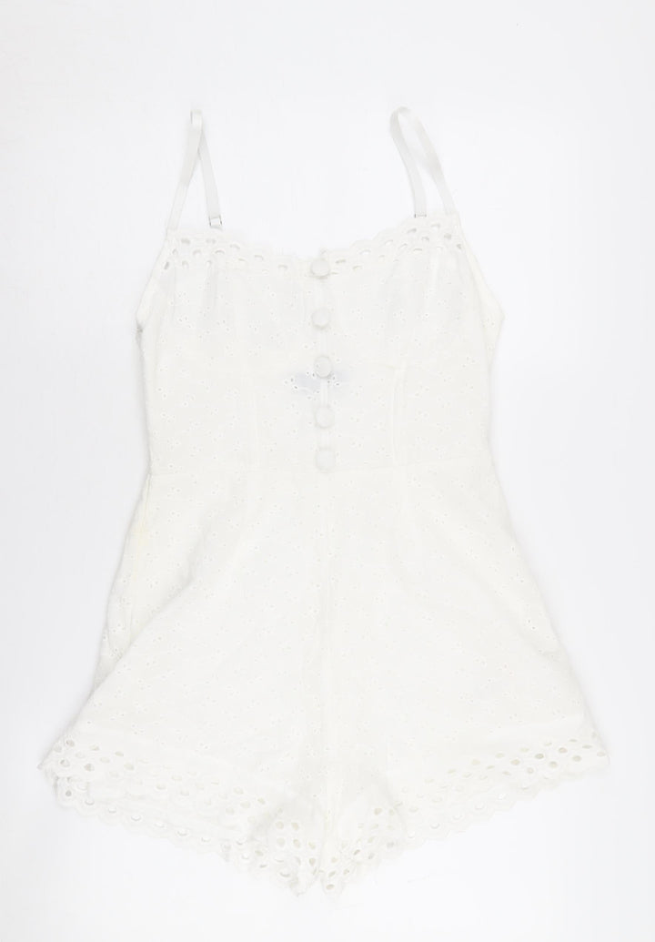 PrettyLittleThing Women's White Cotton Playsuit Size 10