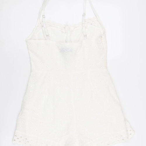 PrettyLittleThing Women's White Cotton Playsuit Size 10