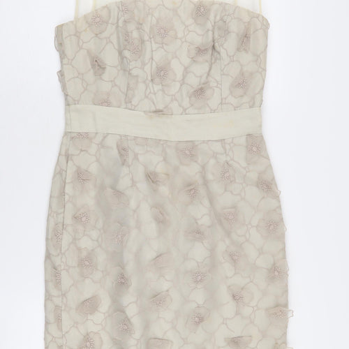 Reiss Women's Beige Embroidered Cocktail Dress UK 10