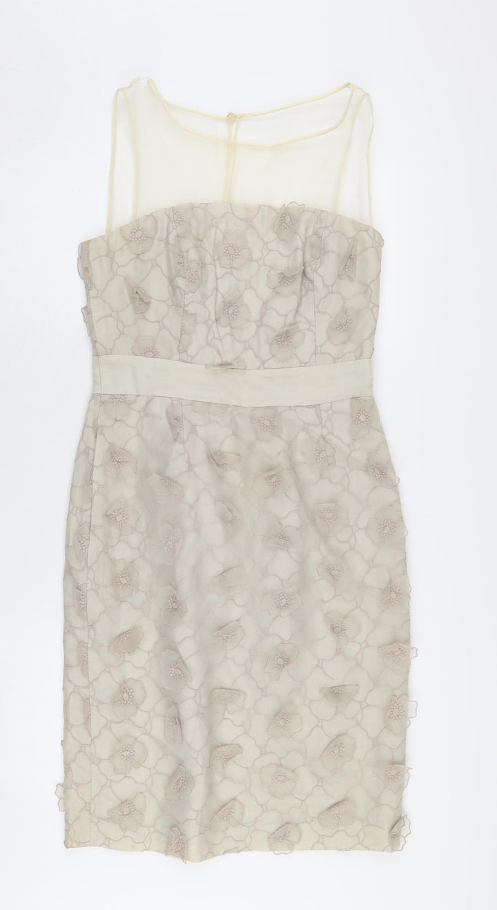Reiss Women's Beige Embroidered Cocktail Dress UK 10