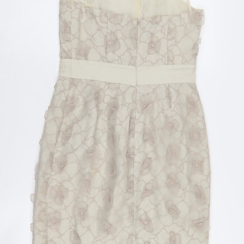 Reiss Women's Beige Embroidered Cocktail Dress UK 10