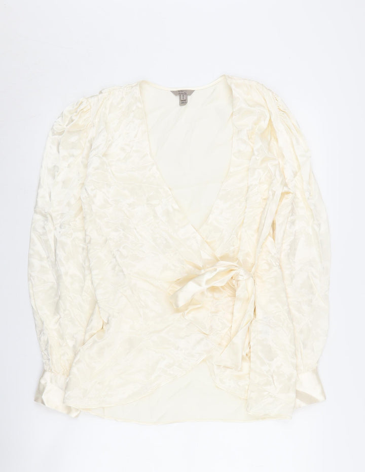 River Island Women's Ivory Wrap Blouse Size 10