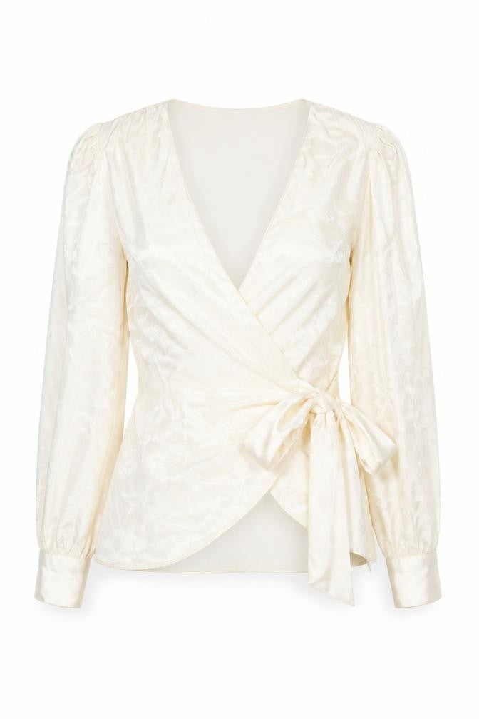 Front view of River Island Women's Ivory Wrap Blouse, size 10
