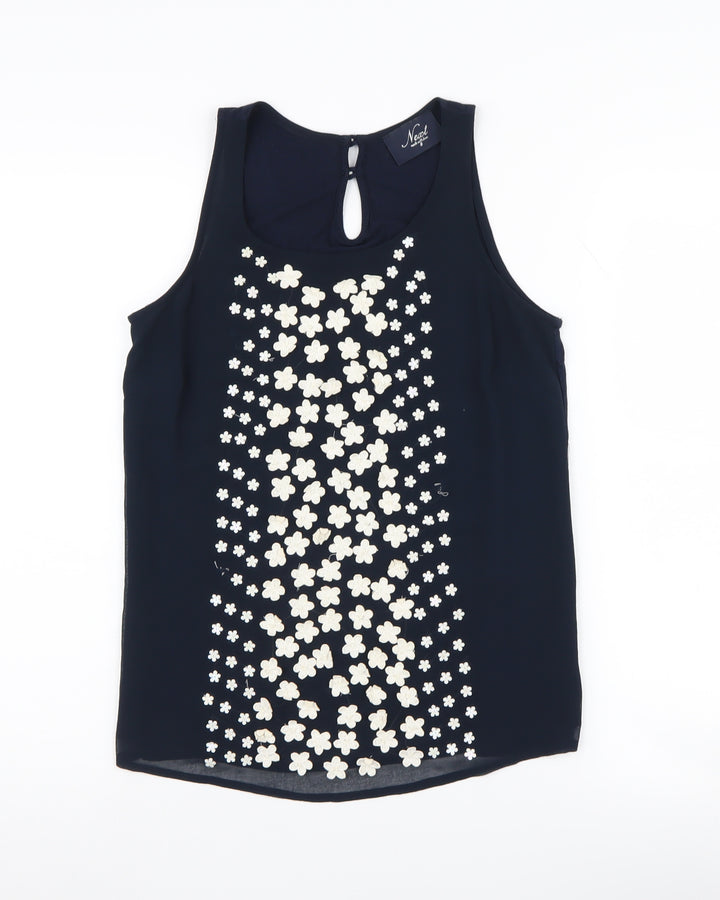Next Women's Blue Floral Embroidered Tank Top Size 8