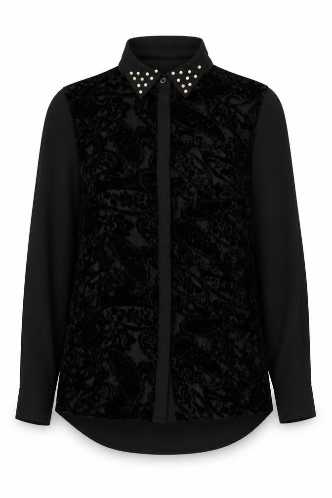 Boohoo Boutique Women’s Black Studded Collar Shirt