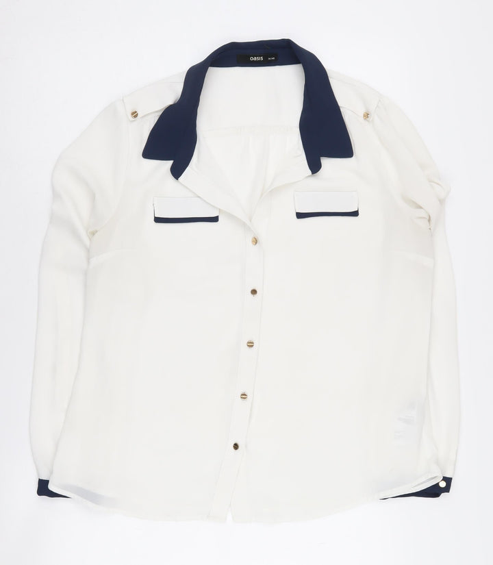 Oasis Women's White Button-Up Shirt Size 14