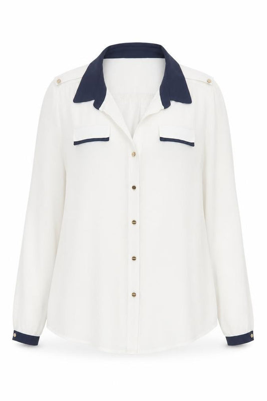 Front view of Oasis Women's White Button-Up Shirt, size 14