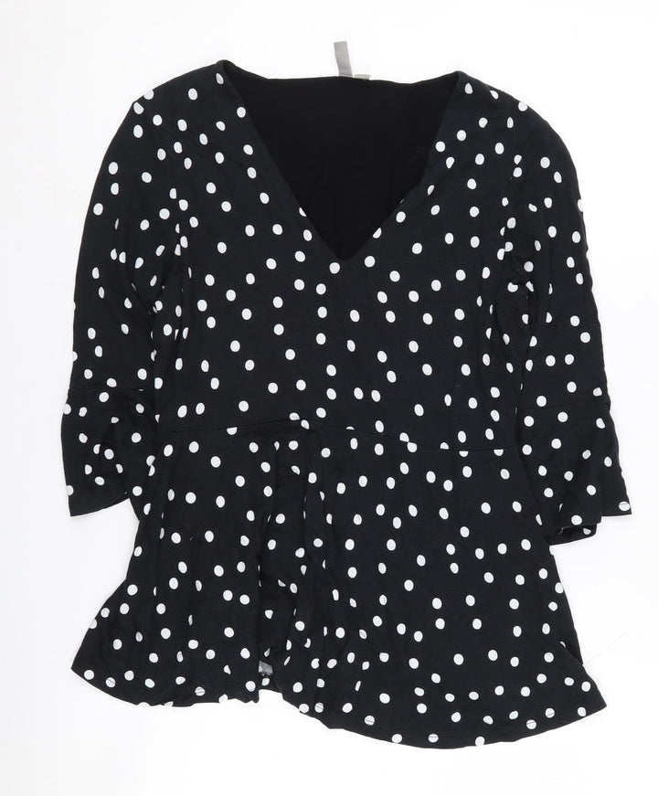 ASOS Women's Black Polka Dot V-Neck Top UK 8