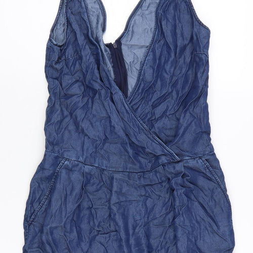 Zara Women's Blue V-Neck Denim Playsuit - XS
