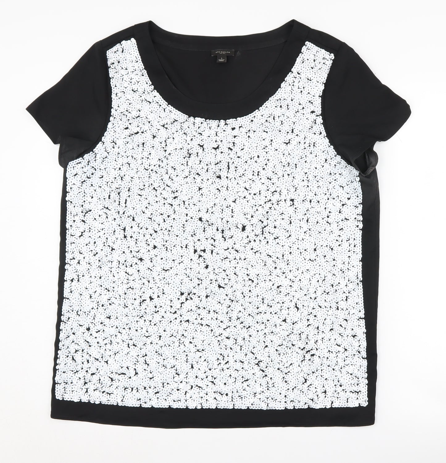 Ann Taylor Women's Black Sequin Party T-Shirt L