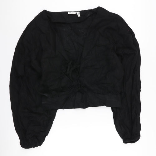ASOS DESIGN Black Cropped Blouse, UK 12 - Women's Casual Viscose