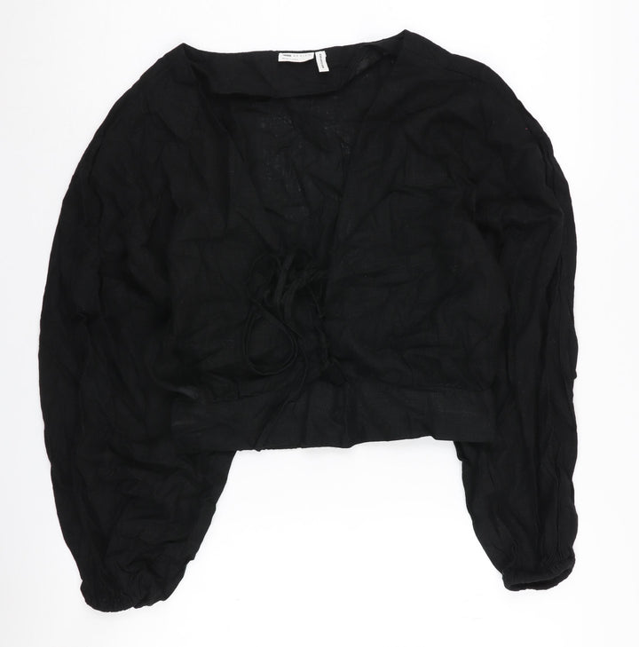 ASOS DESIGN Black Cropped Blouse, UK 12 - Women's Casual Viscose