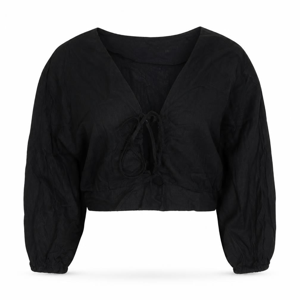 ASOS DESIGN Black Cropped Blouse, UK 12 - Women's Casual Viscose