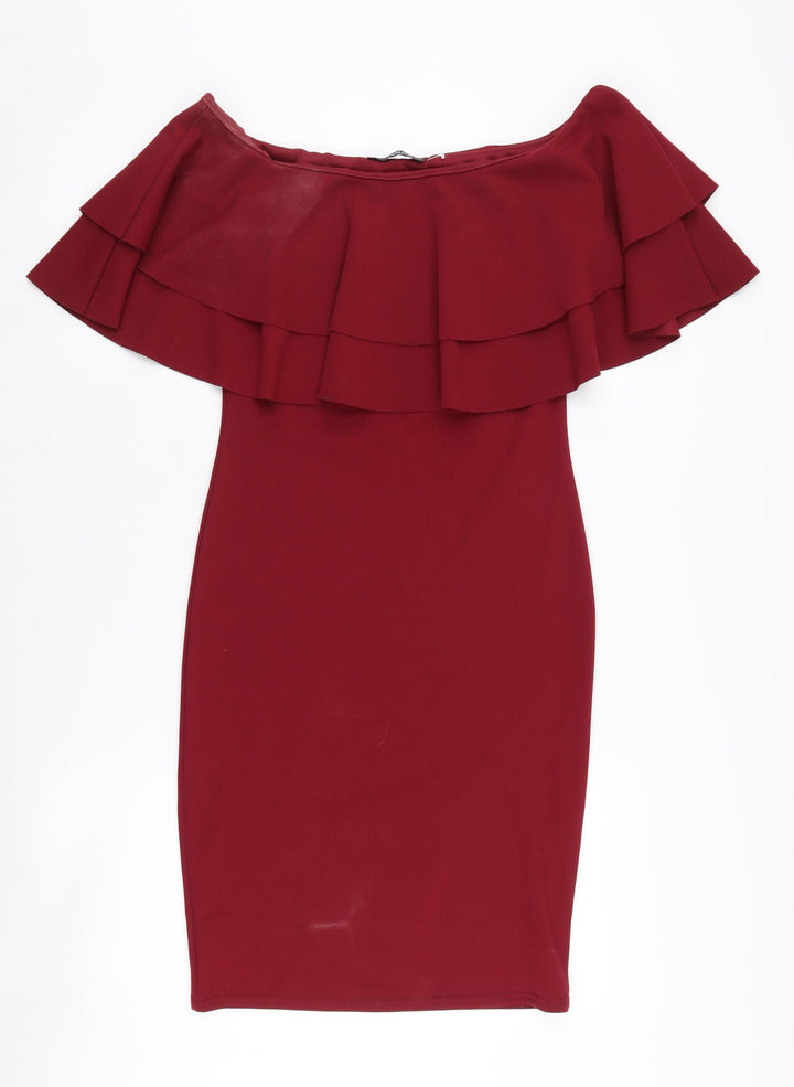 Quiz Women's Red Bodycon Dress, Size 10, Off Shoulder