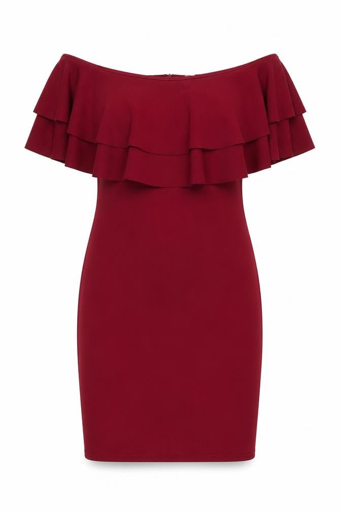 Front view of Quiz Women's Red Bodycon Dress, size 10, Off Shoulder