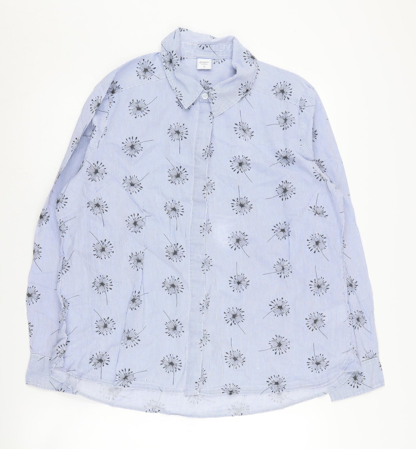 Cotton Traders Women's Blue Striped Button-Up Shirt 16