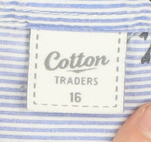 Cotton Traders Women's Blue Striped Button-Up Shirt 16