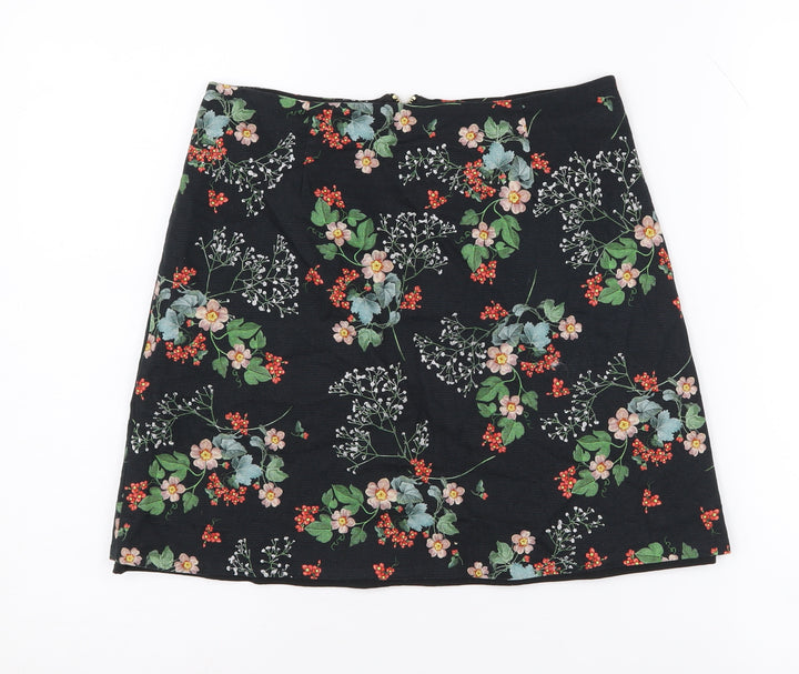 River Island Women's Black Floral Zip Skirt Size 8