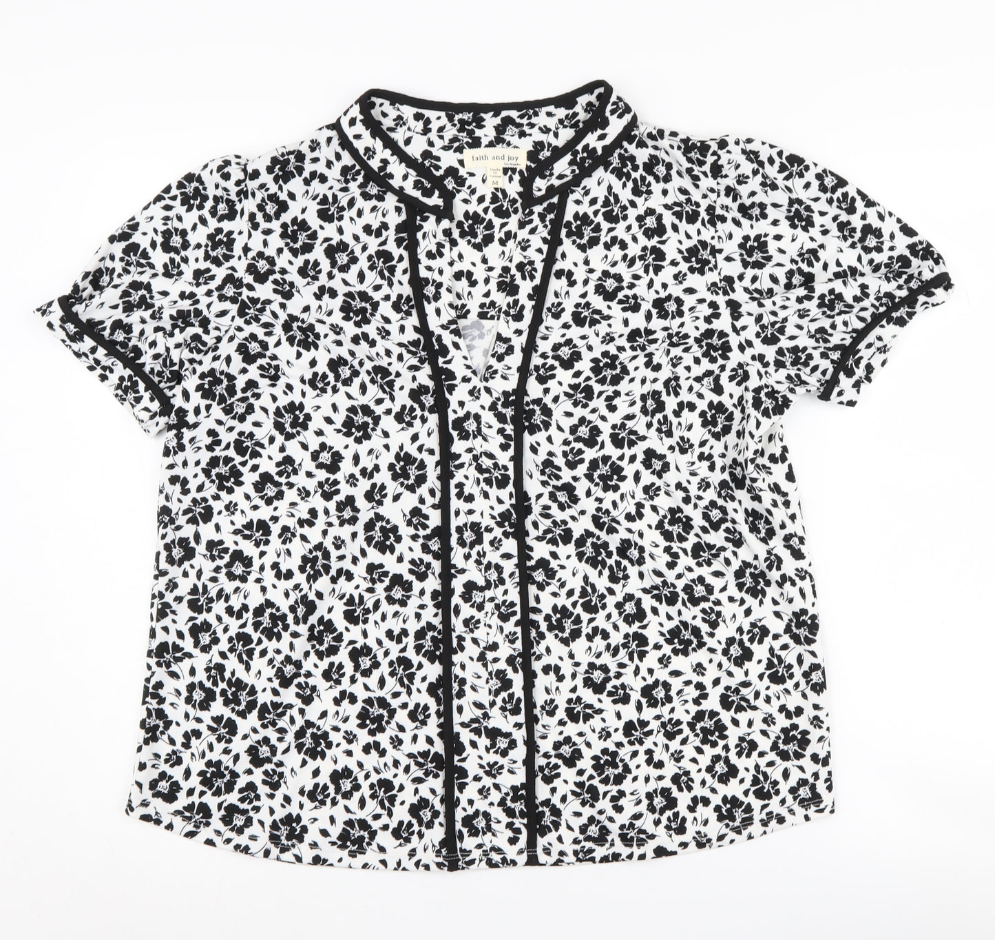 Faith and Joy Women's Black Floral Blouse, Size M