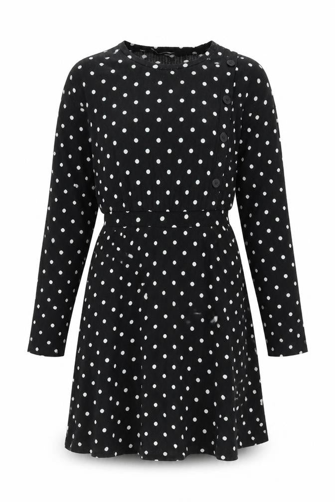 Front view of Zara Women's Black Polka Dot Dress, size 2