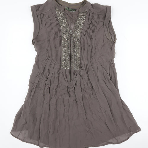 Mint Velvet Women's Grey Beaded Tunic Blouse Size 10