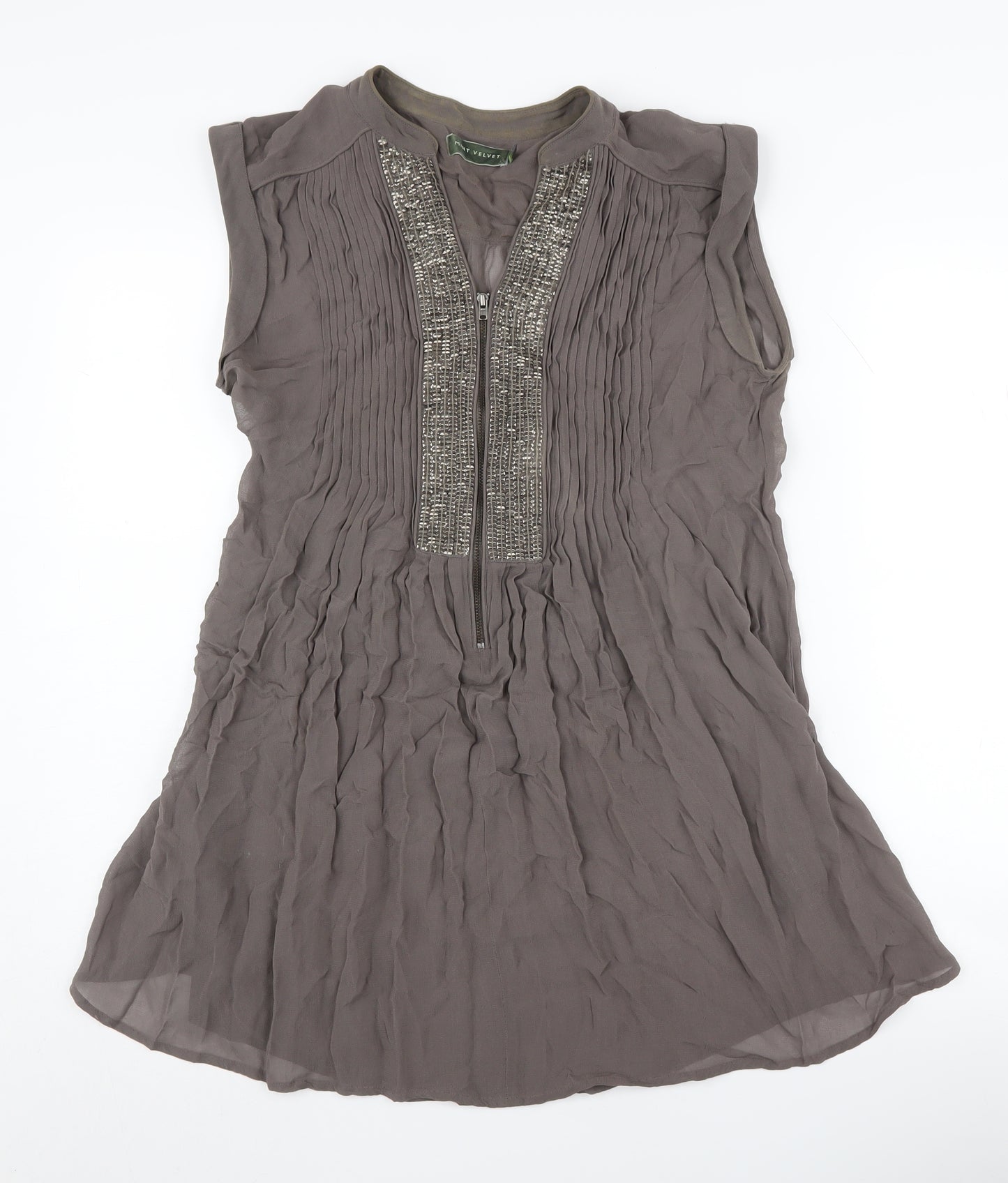 Mint Velvet Women's Grey Beaded Tunic Blouse Size 10