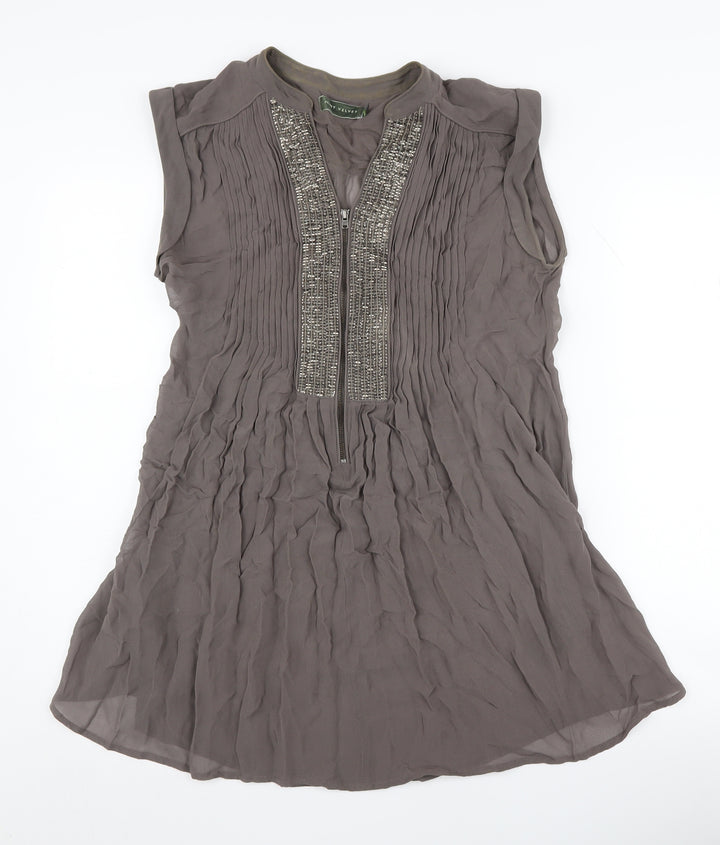 Mint Velvet Women's Grey Beaded Tunic Blouse Size 10
