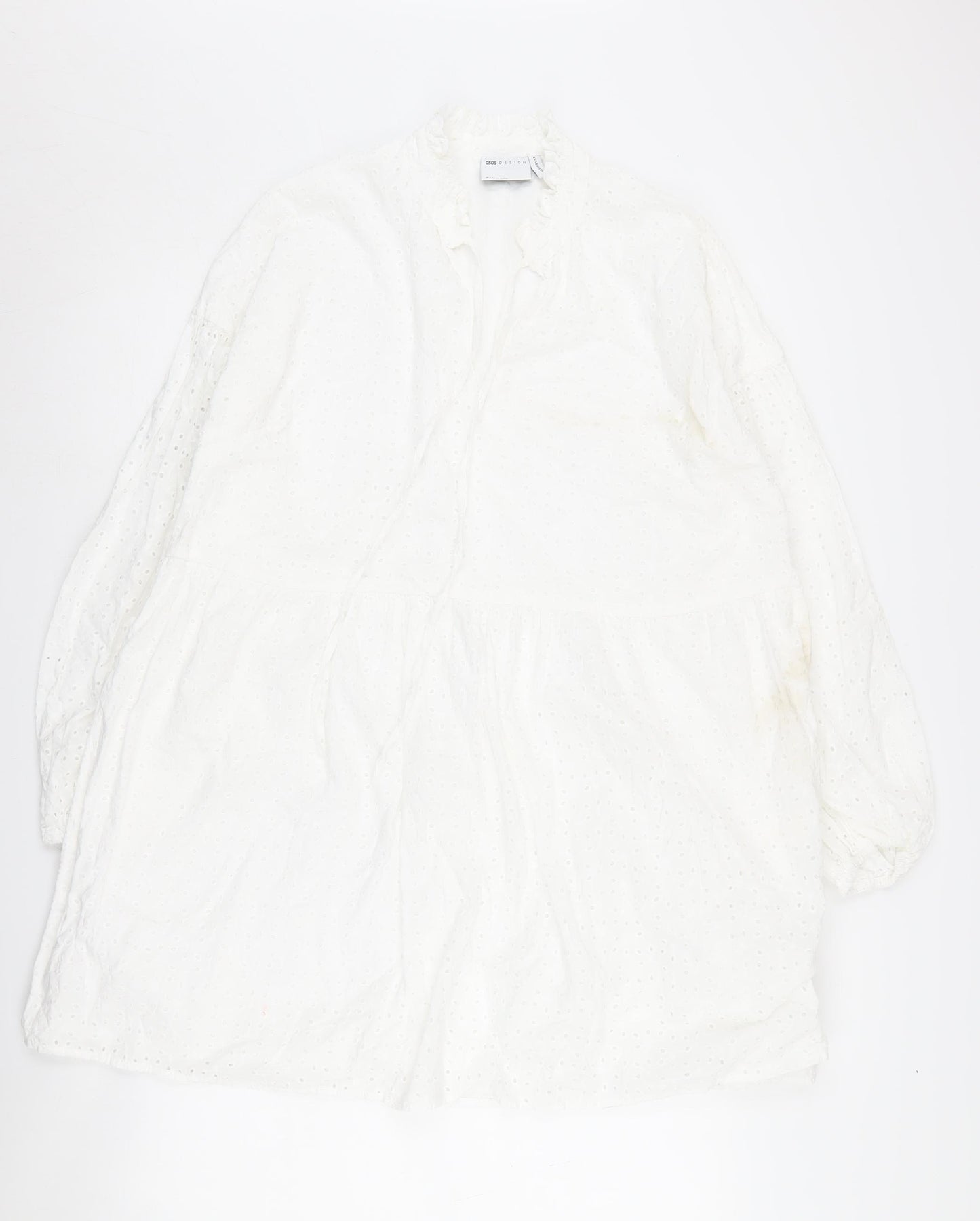 Asos Design Women's White Long Sleeve Dress Cotton