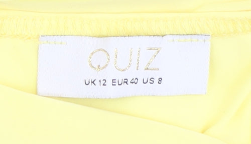 Quiz Women's Yellow Bodycon Dress, Size 12, Summer V-Neck