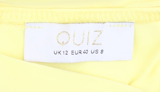 Quiz Women's Yellow Bodycon Dress, Size 12, Summer V-Neck