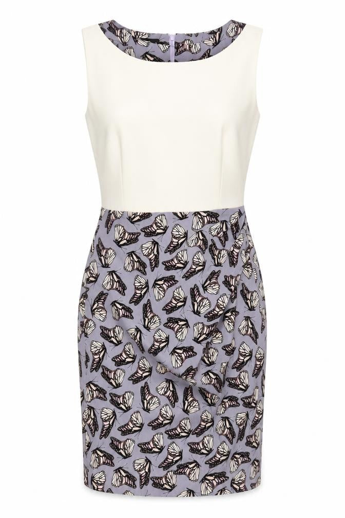 Front view of Vesper Women's Multicoloured Butterfly Pencil Dress, size 10