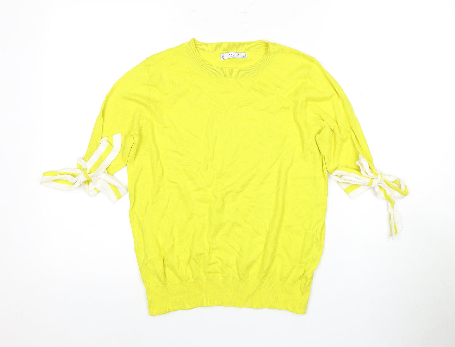 Mango Women's Yellow Knit Tie Sleeve Top Size 12
