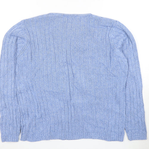 Women's Blue Cable Knit V-Neck Pullover Jumper Size 12