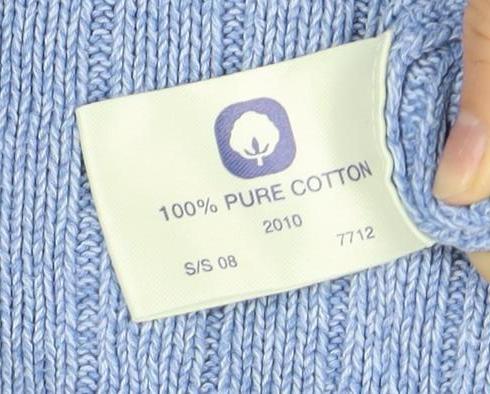 Women's Blue Cable Knit V-Neck Pullover Jumper Size 12