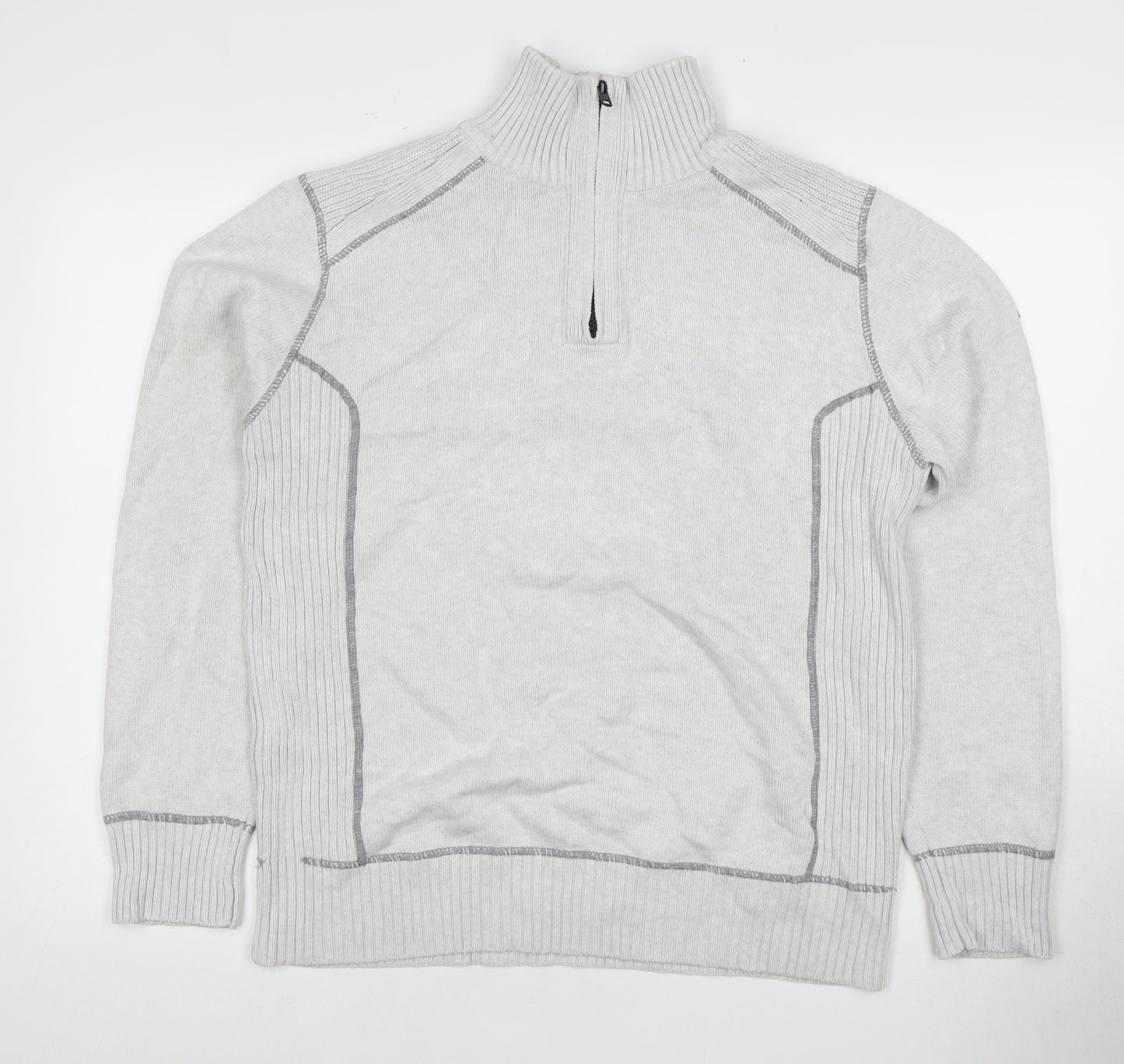Next Men's Grey Pullover Jumper, M, Half Zip, High Neck