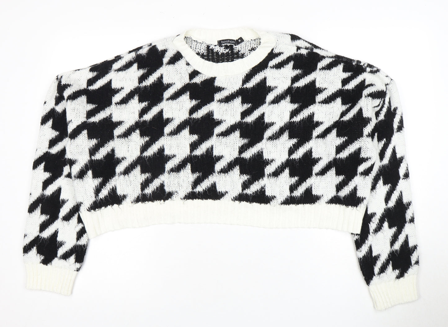 boohoo Unisex Geometric Jumper, Black/White, M