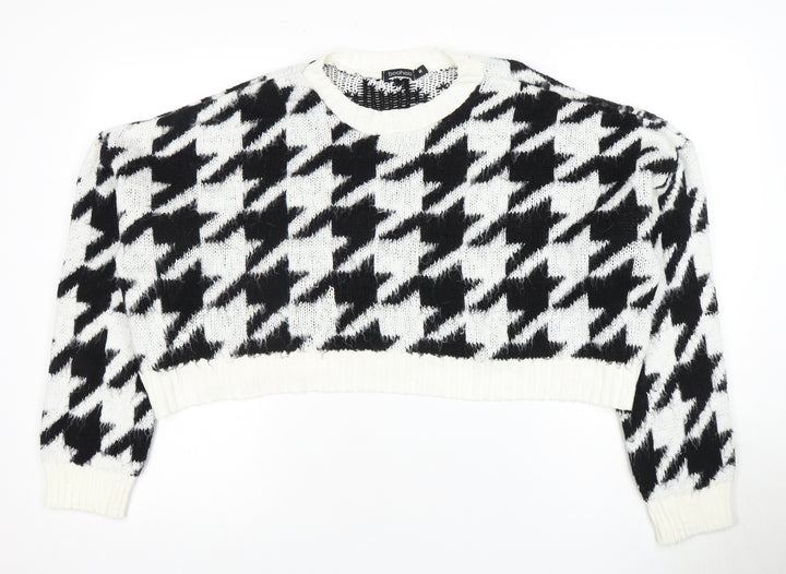 boohoo Unisex Geometric Jumper, Black/White, M