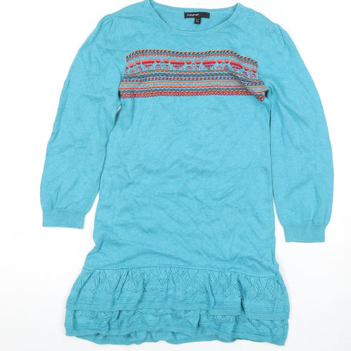 Marks and Spencer Girls Blue Embroidered Knit Dress 6-7 Years