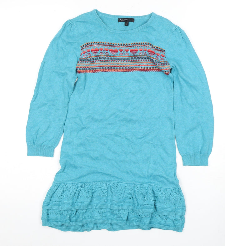 Marks and Spencer Girls Blue Embroidered Knit Dress 6-7 Years